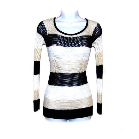 Boston Proper Open-Knit Stretch Striped Sweater Sz XS - Picture 1 of 12